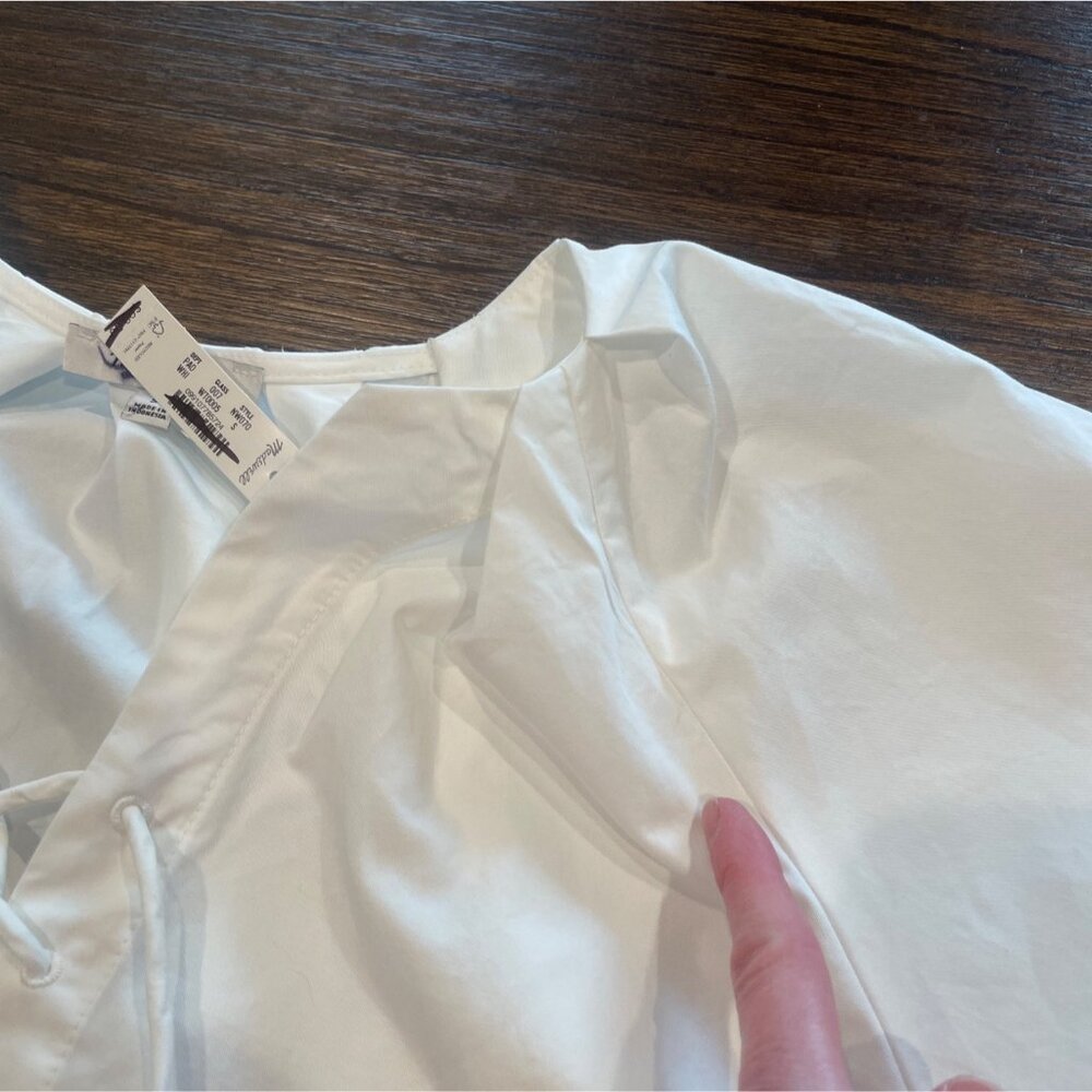 NWT Madewell Women's Sz S White Poplin Lace-Up Top Balloon Sleeves Lightweight - Picture 5 of 10